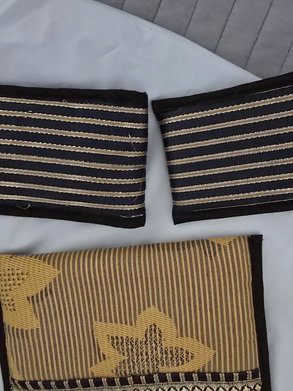Black and Gold Striped Fabric Panel Set